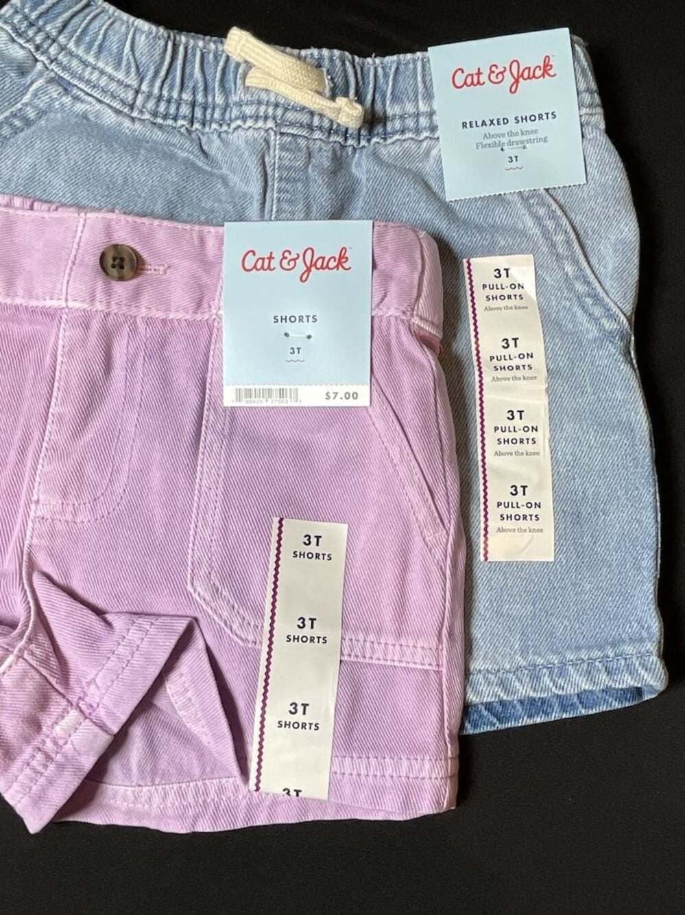 2pc Cat & Jack Toddler Girl Pull-On Shorts Size 3T Lilac and Light Wash Denim